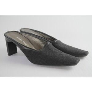 EUC Sergio Rossi Dark Grey Flannel Black Vero Cuoio Open Back MULE 36.5 EU  s030